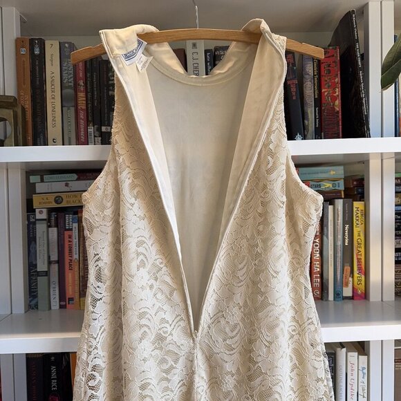 VTG Made in USA 12/Medium Jessica Howard Cream Lace Turtleneck Sleeveless Dress - Picture 12 of 12